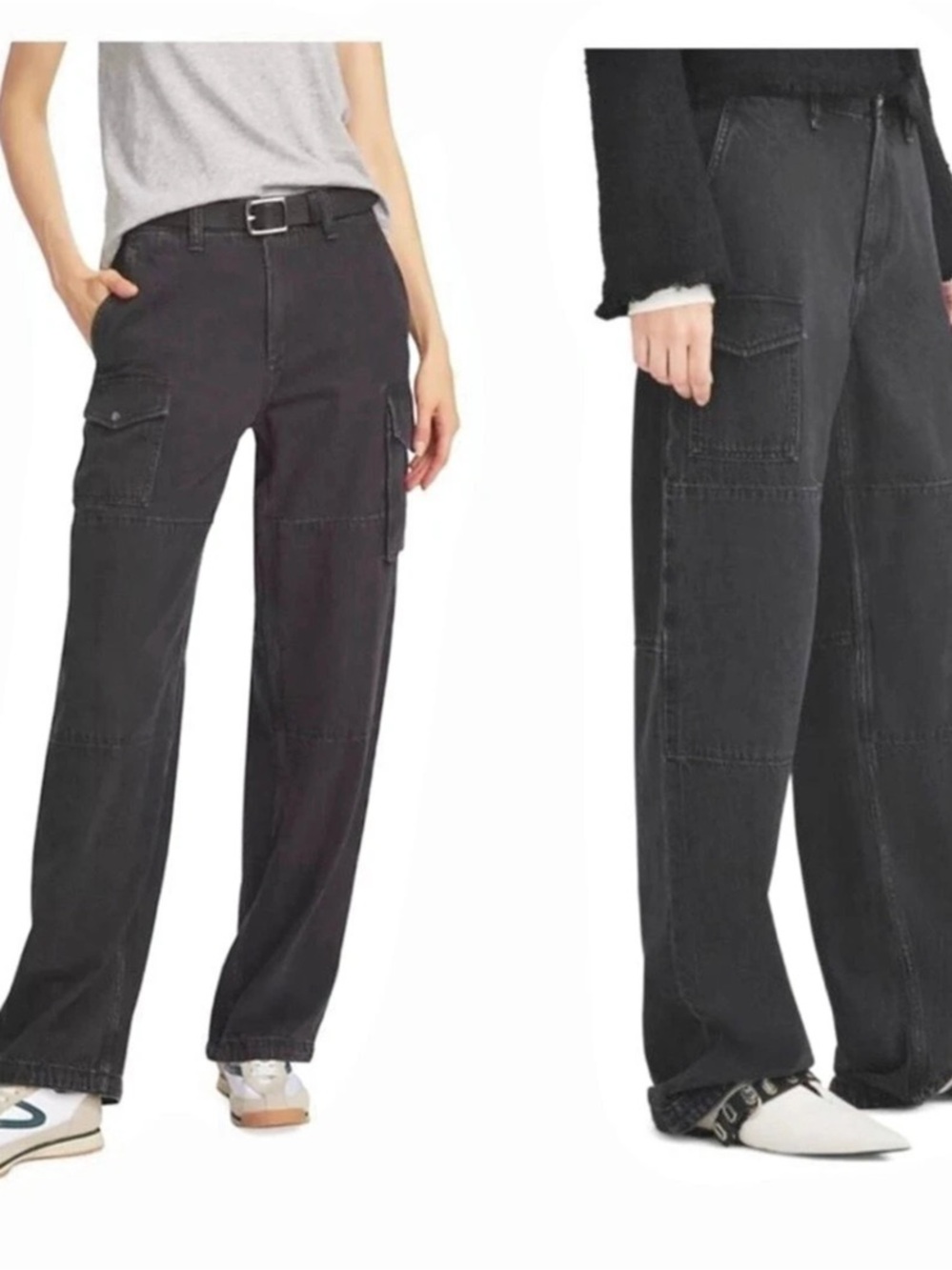 RAG & BONE • Nora Mid-Rise Wide-Leg Cargo utility jeans Roya gray black size 29